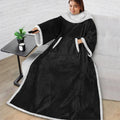 Wearable Sherpa Fleece Blanket with Sleeves and Foot Pocket