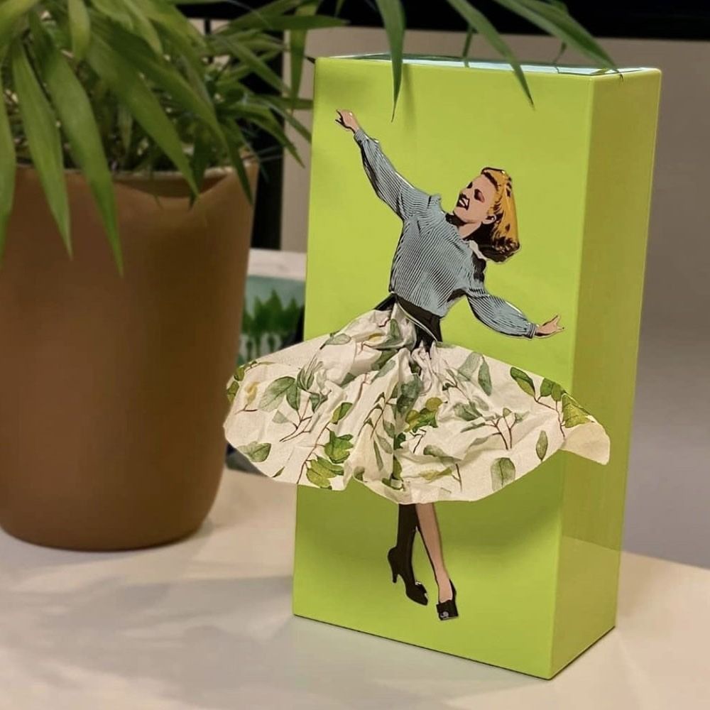 Sculptural Tissue Box with Flying Skirt Figure, 25 x 13 cm