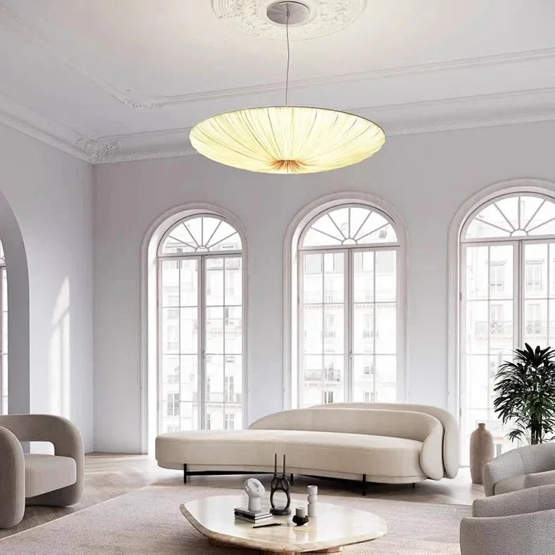 Pleated Fabric Parasol Chandelier with Adjustable Drop