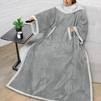 Wearable Sherpa Fleece Blanket with Sleeves and Foot Pocket