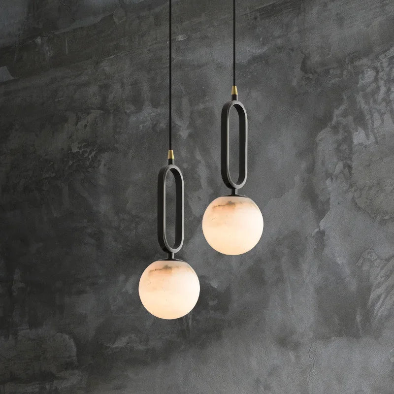 Natural Marble Pendant Light with Copper Details, G9