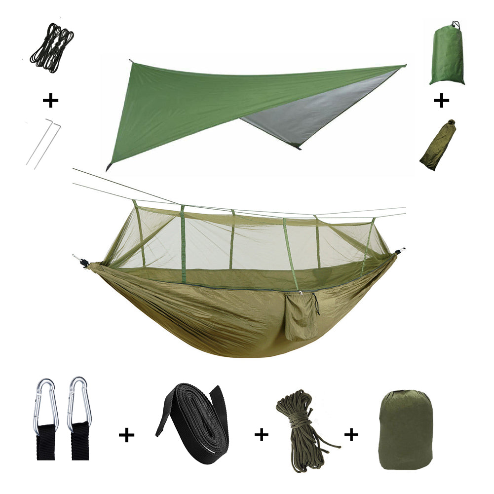 Two-Person Camping Hammock with Rain Fly and Mosquito Net