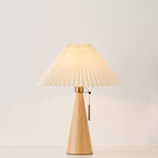 Japanese Minimalist Wood Table Lamp with Pleated Shade, 48cm