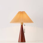 Japanese Minimalist Wood Table Lamp with Pleated Shade, 48cm