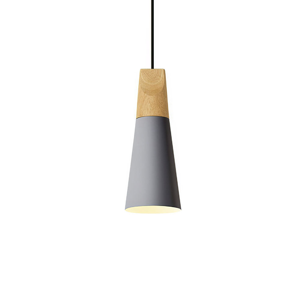 Wood and Aluminium Pendant Light, E27, Seven Colours