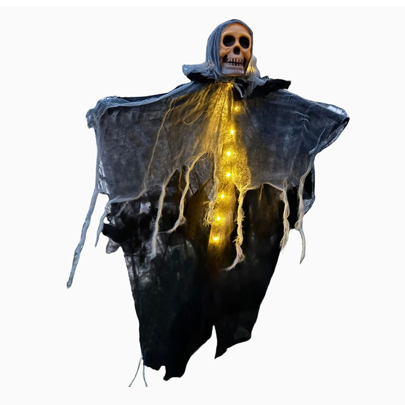 Light-Up Hanging Ghost with Skull and Gauze, Three Light Colours