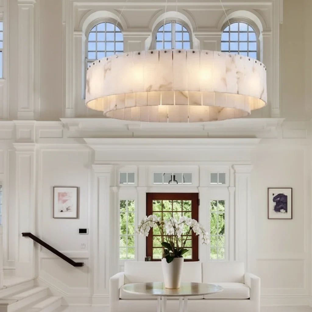Alabaster-Style Ring Chandelier, Dimmable LED, Metal Frame