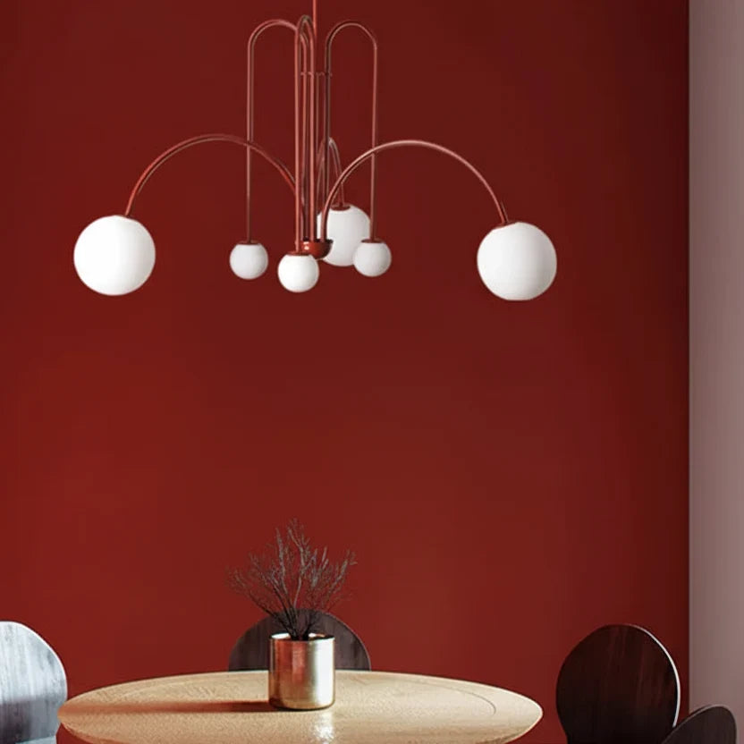Curved Arm Globe Chandelier, Frosted Glass and Metal, G9 LED