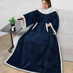 Wearable Sherpa Fleece Blanket with Sleeves and Foot Pocket