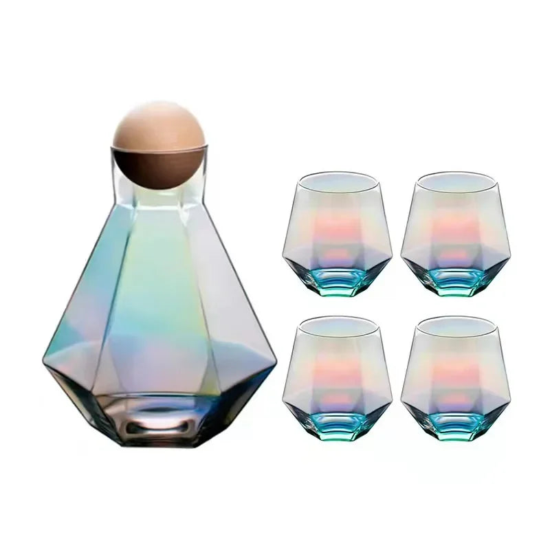 Diamond-Cut Glass Drinks Set, Carafe and 4 Glasses