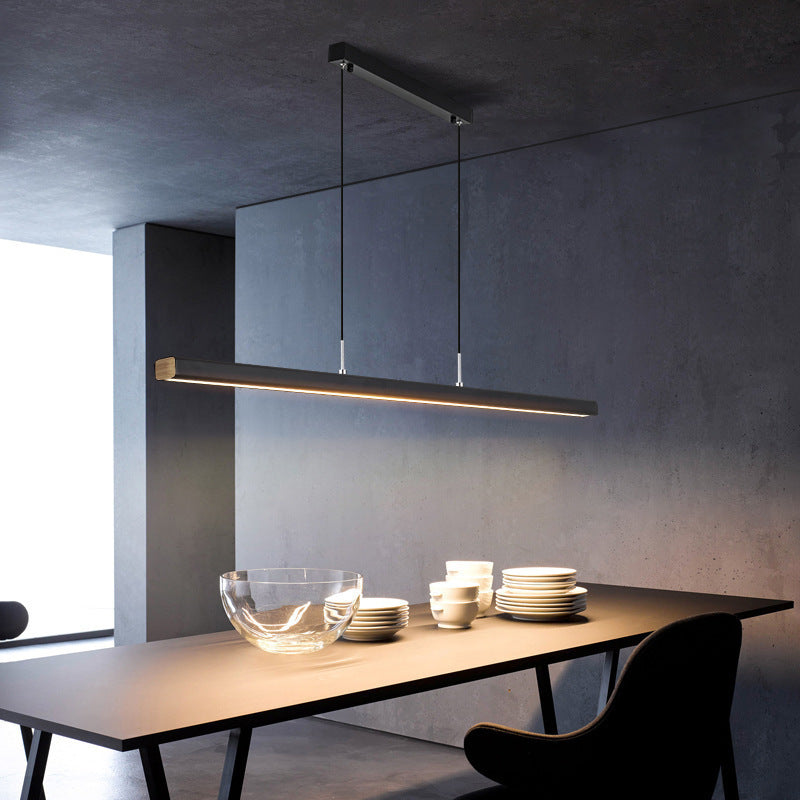 Linear LED Pendant Light, Wood Effect and Iron, 3000K