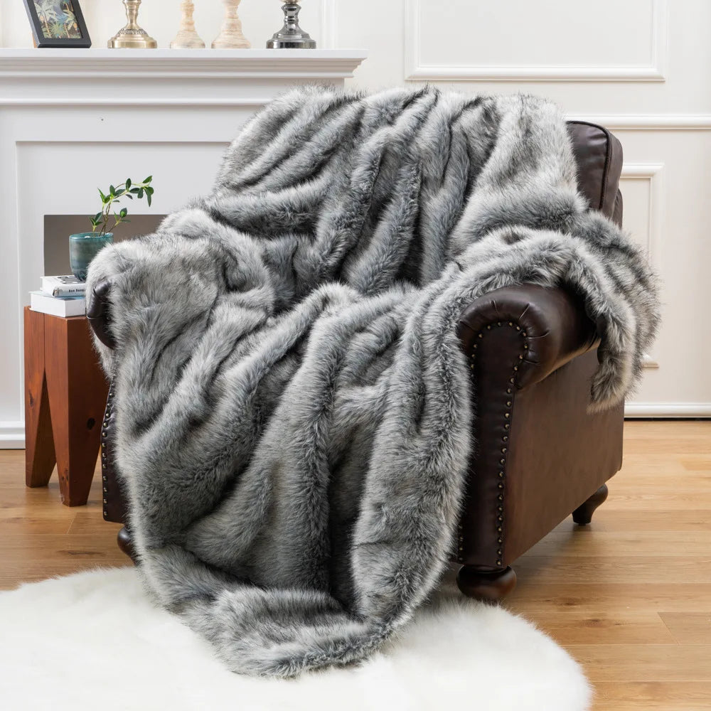 Faux Fur Throw 200 x 150cm, Fox Print, Four Colours
