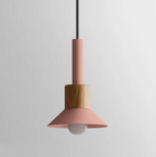 Scandinavian Wood Pendant Light with Coloured Metal Shade
