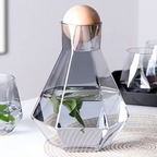 5-Piece Diamond-Cut Glass Carafe Set with Beech Stopper