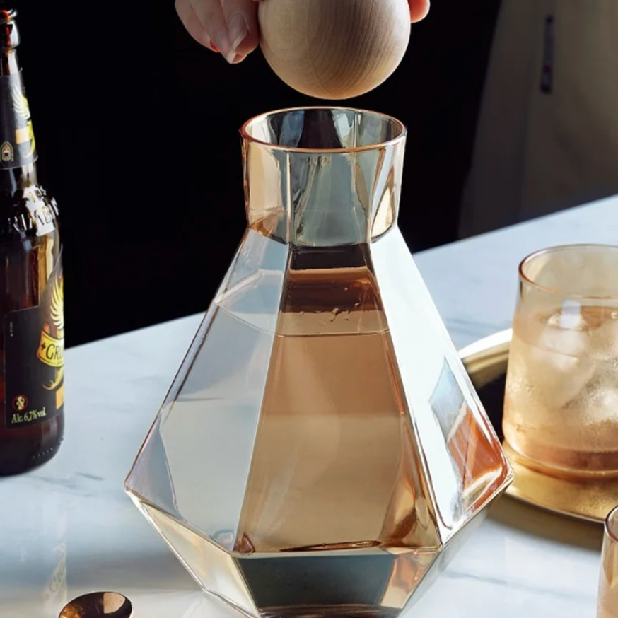 5-Piece Diamond-Cut Glass Carafe Set with Beech Stopper