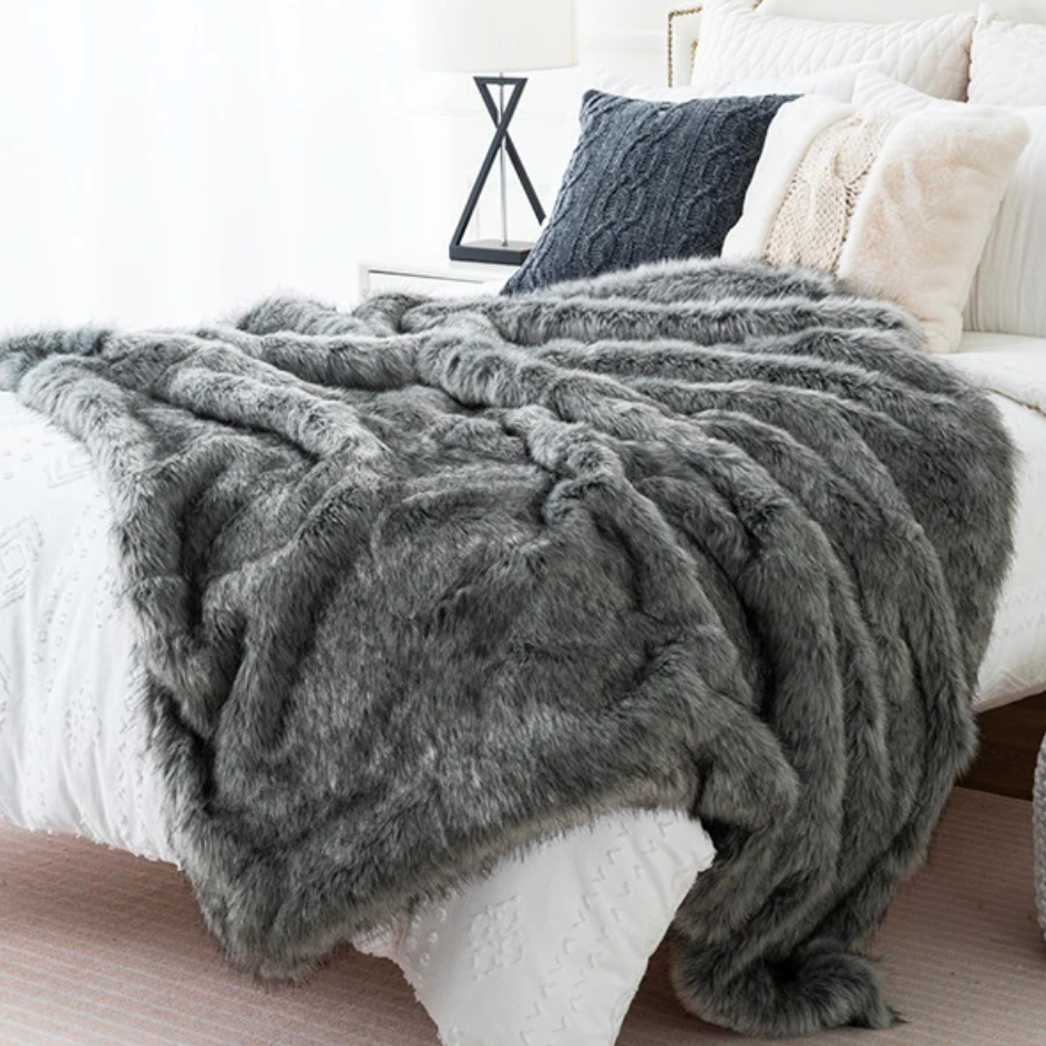 Faux Fur Throw 200 x 150cm, Fox Print, Four Colours