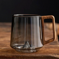 Double Walled Glass Mug 300 ml, Mountain Base, Wooden Handle