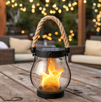 Solar Flame Effect Lantern with 22 LEDs, 25.5 cm, Hemp Rope
