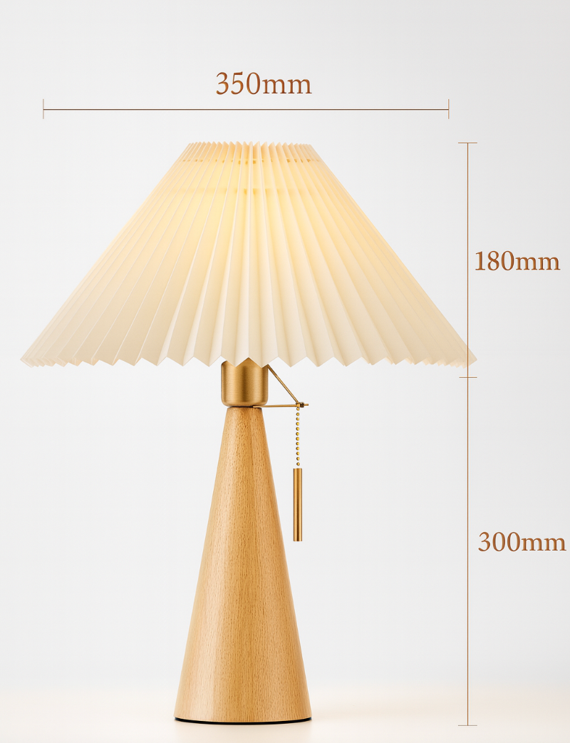 Japanese Minimalist Wood Table Lamp with Pleated Shade, 48cm