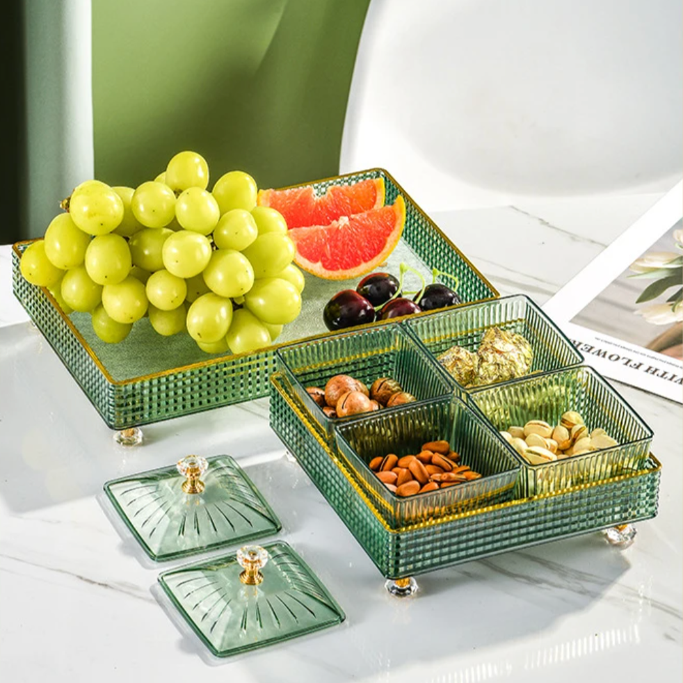Six-Compartment Serving Tray for Snacks, Green or White