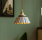 Hand-Painted Floral Ceramic Pendant Light, Copper Finish