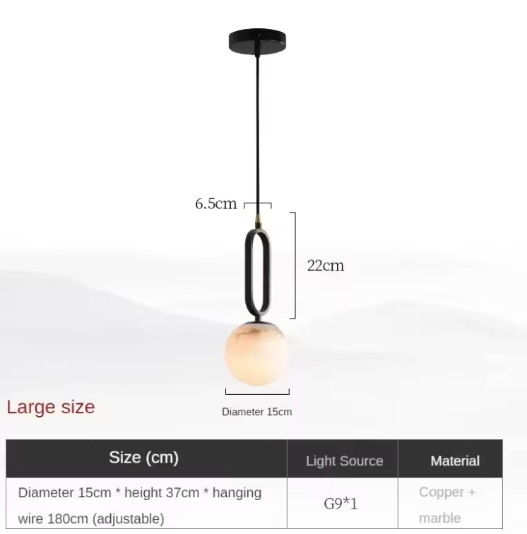 Natural Marble Pendant Light with Copper Details, G9