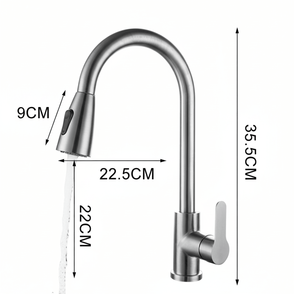 Pull-Out Kitchen Tap with Spray Head, 360 Degree Swivel