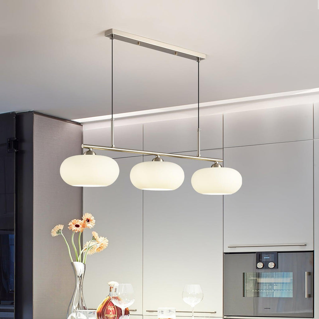 3 Light Linear Globe Pendant Light, Nickel or Gold, 98 cm
