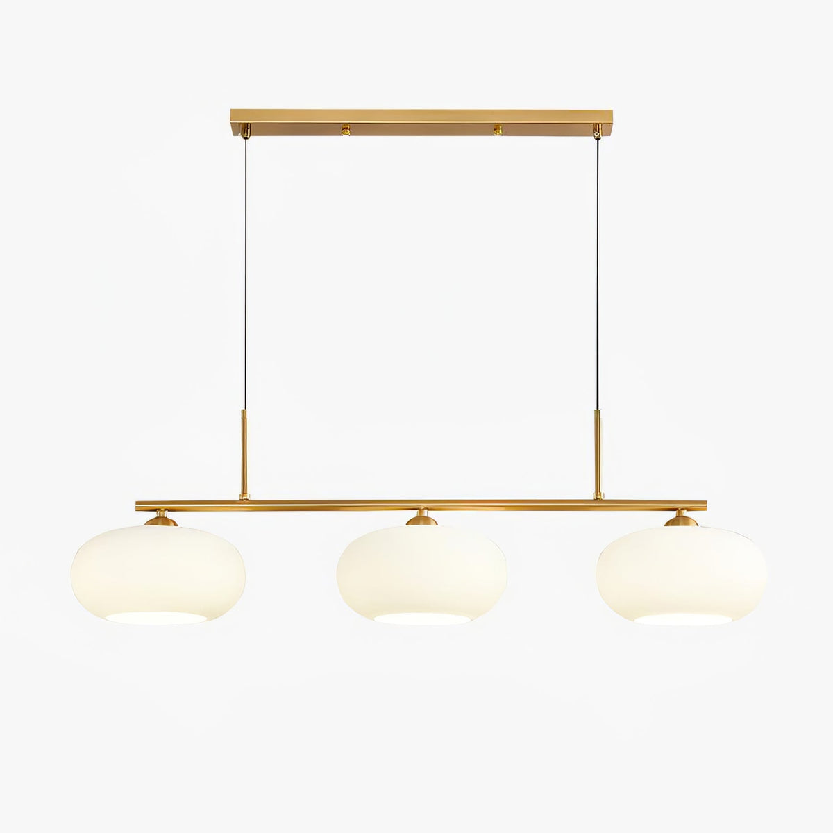 3 Light Linear Globe Pendant Light, Nickel or Gold, 98 cm