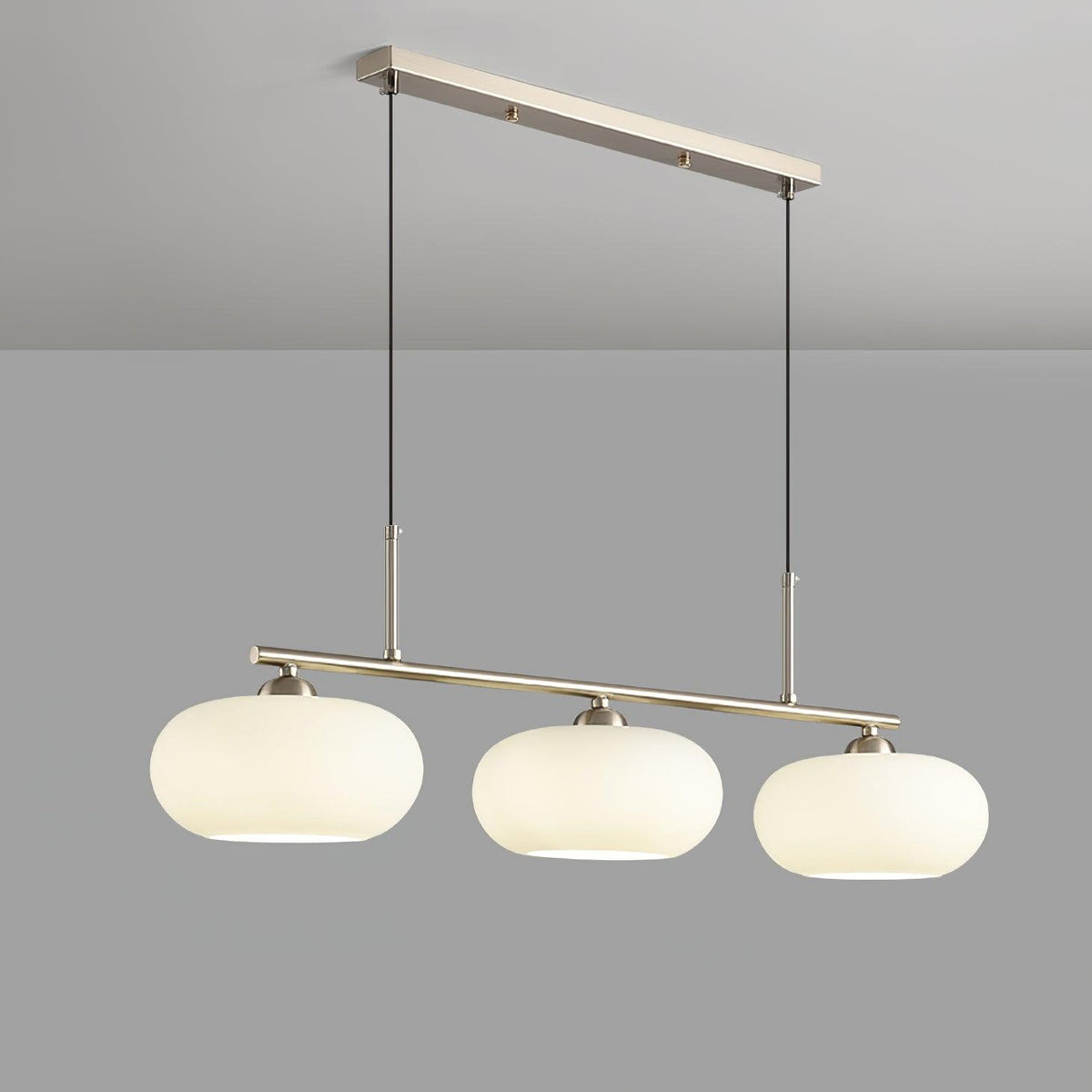 3 Light Linear Globe Pendant Light, Nickel or Gold, 98 cm