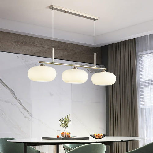 3 Light Linear Globe Pendant Light, Nickel or Gold, 98 cm