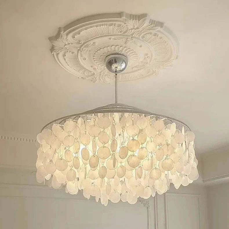 Round Shell Disc Chandelier with LED, Gold or Silver