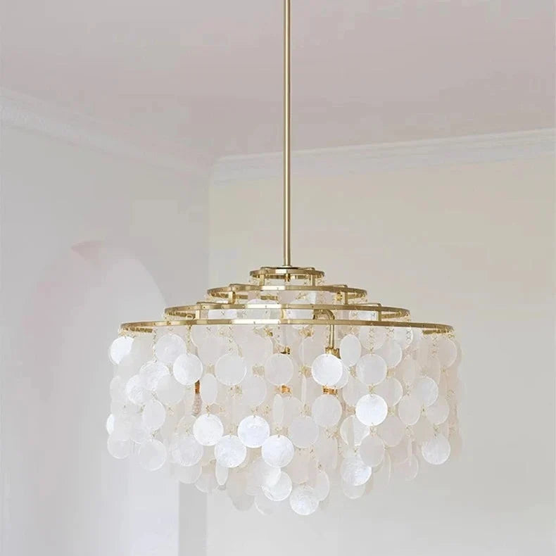 Round Shell Disc Chandelier with LED, Gold or Silver