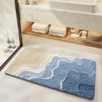 Microfibre Bath Mat, Non-Slip and Absorbent, Blue and Beige