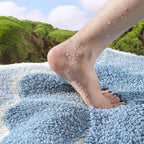 Microfibre Bath Mat, Non-Slip and Absorbent, Blue and Beige