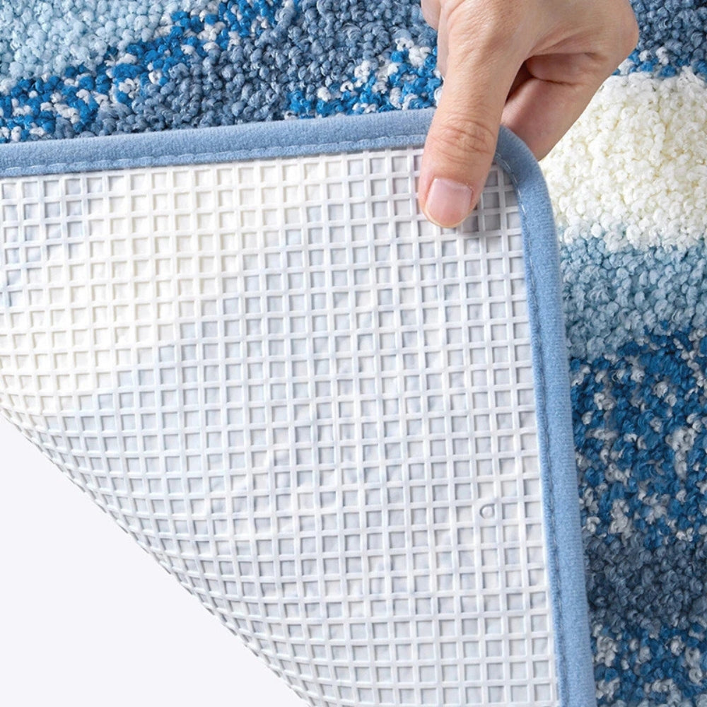 Microfibre Bath Mat, Non-Slip and Absorbent, Blue and Beige