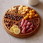 Round Wooden Serving Platter with 8 Removable Dishes, 25 cm