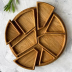 Round Wooden Serving Platter with 8 Removable Dishes, 25 cm