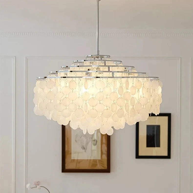 Round Shell Disc Chandelier with LED, Gold or Silver