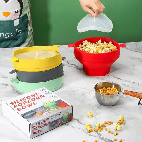 Collapsible Silicone Microwave Popcorn Bowl with Lid