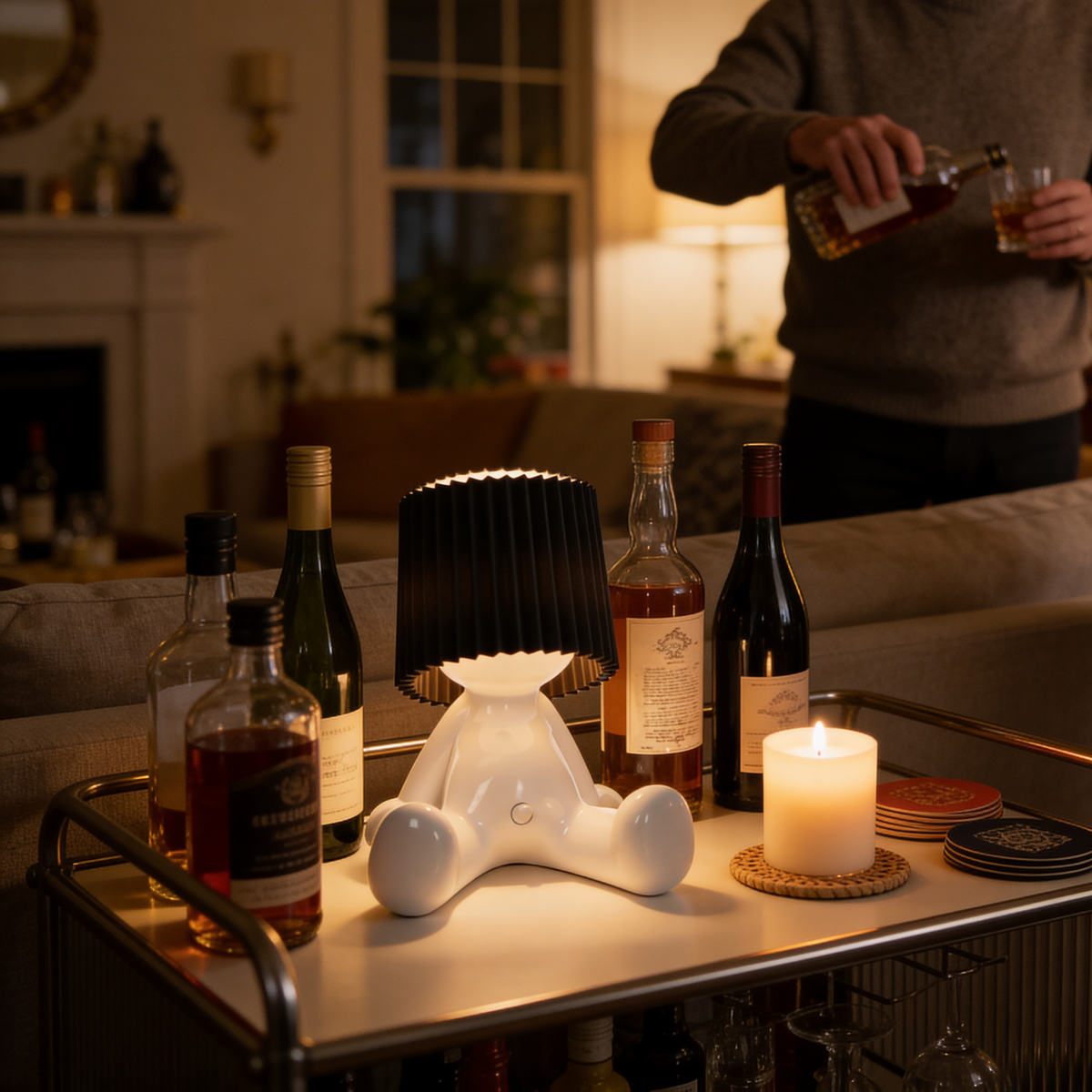 Seated Figure LED Table Lamp, Rechargeable, Eight Colours