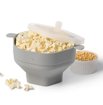 Collapsible Silicone Microwave Popcorn Bowl with Lid