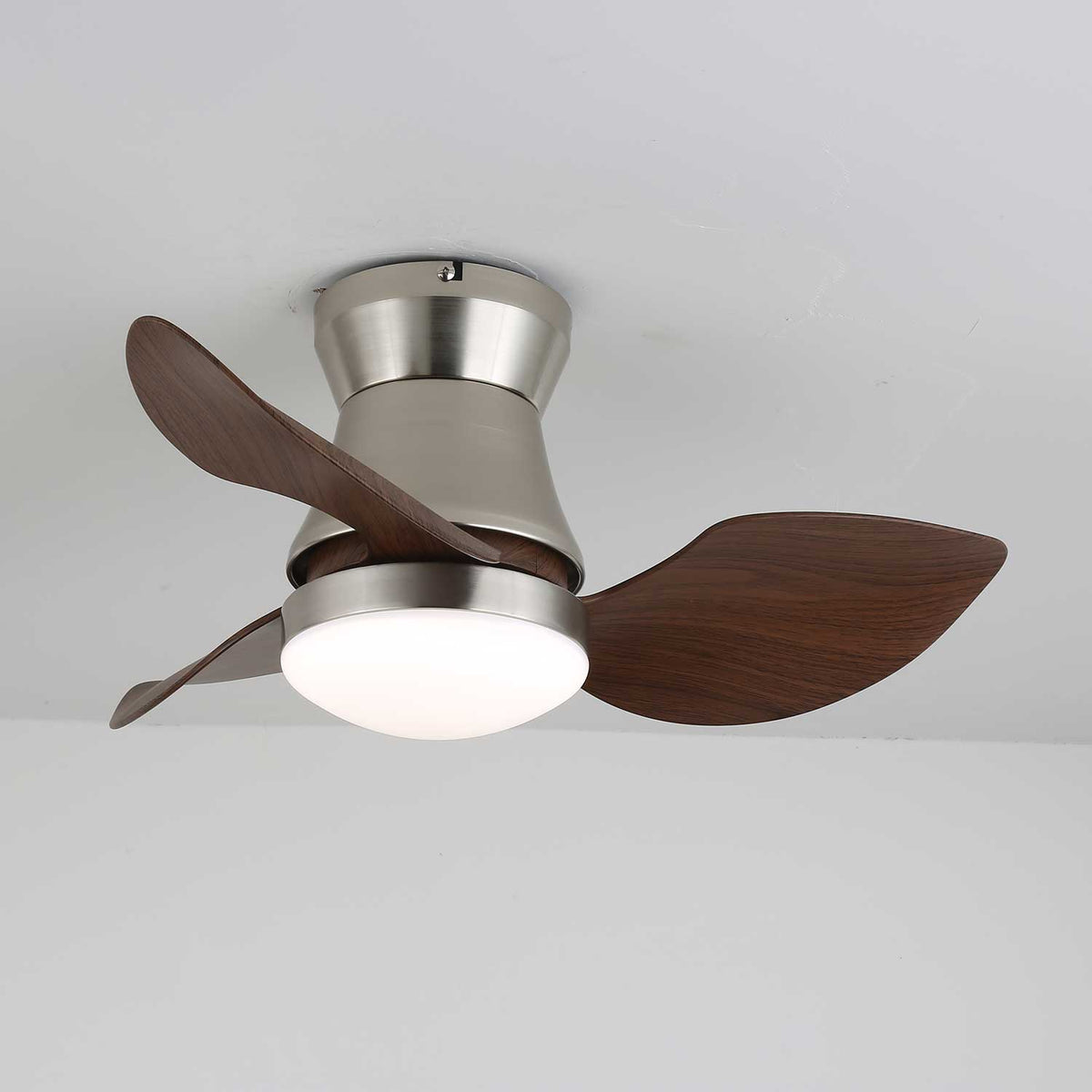 Nickel and Walnut Ceiling Fan with 24W LED Light, 60 cm