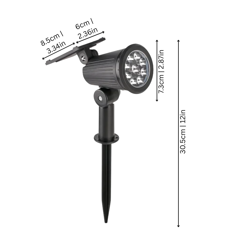 Solar Garden Spotlight with 9 LEDs, IP65, Adjustable Brightness
