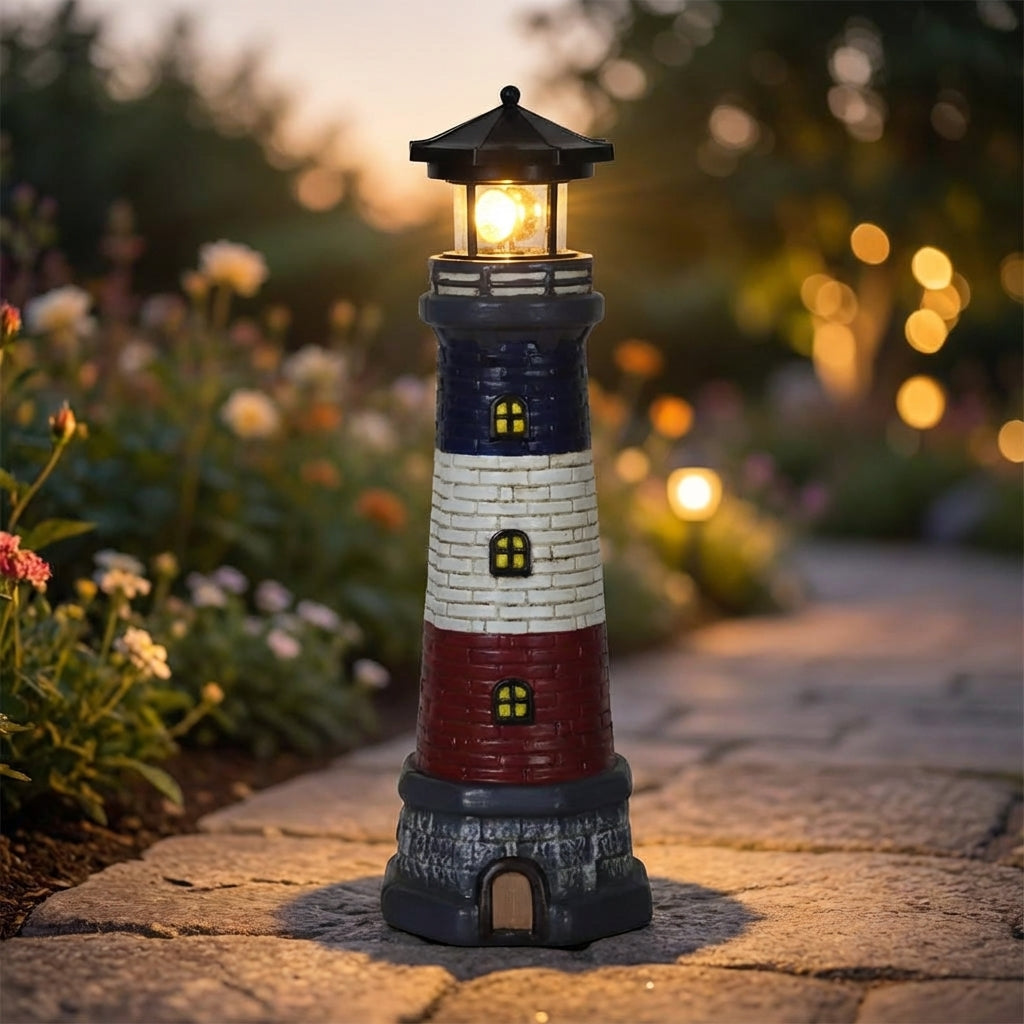 Solar Lighthouse Garden Light with Rotating LED, 37cm