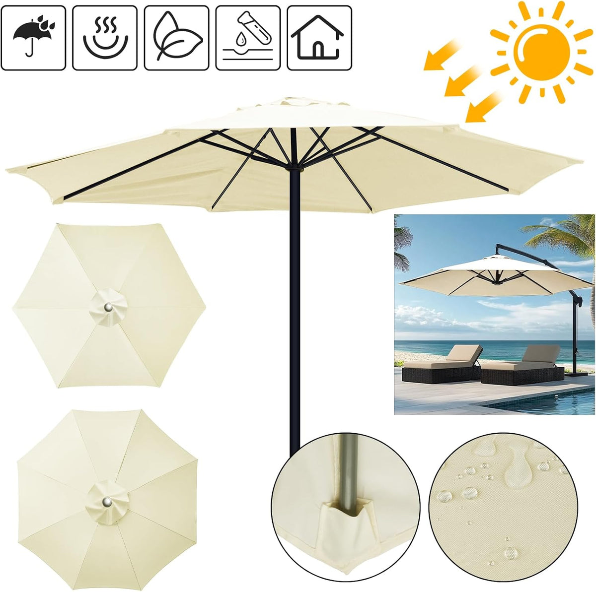 Replacement Parasol Canopy, Water-Repellent with Top Vent