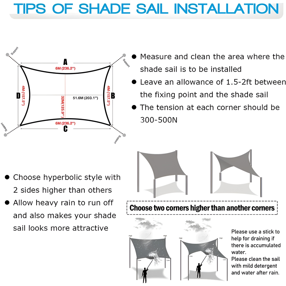 Waterproof Rectangular Shade Sail for Pergolas and Verandas