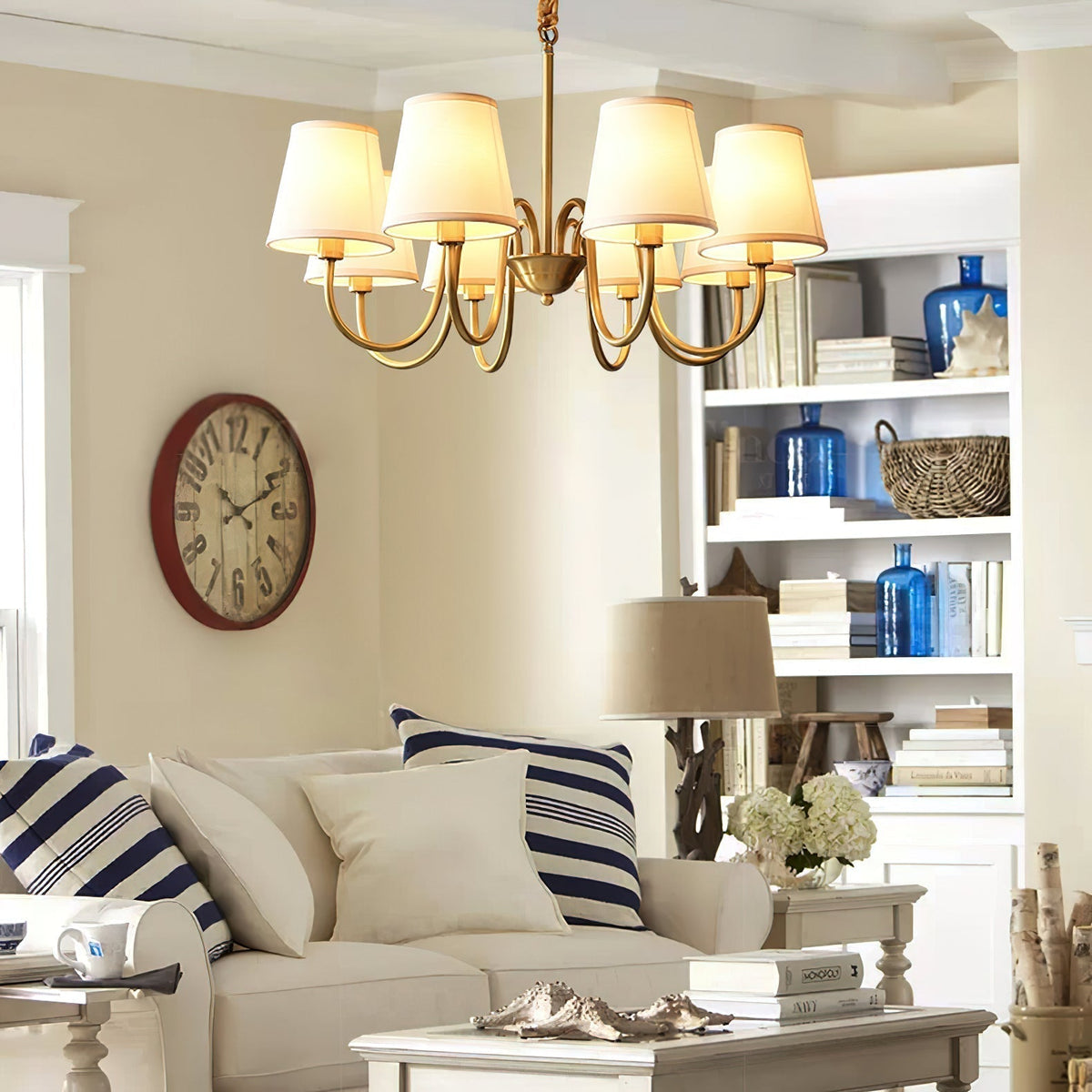Fabric Shade Chandelier with Brass Frame, 3 to 10 Lights