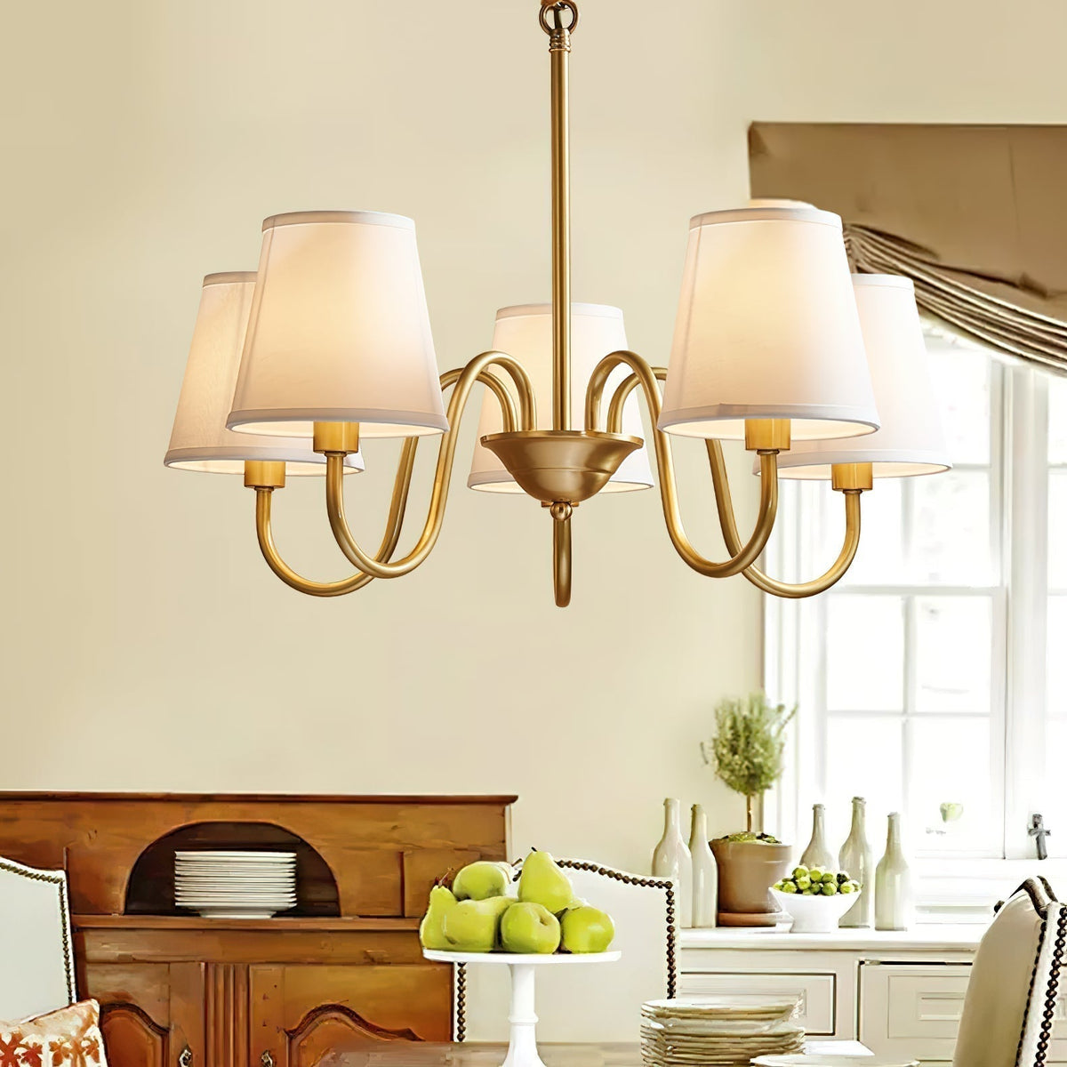 Fabric Shade Chandelier with Brass Frame, 3 to 10 Lights