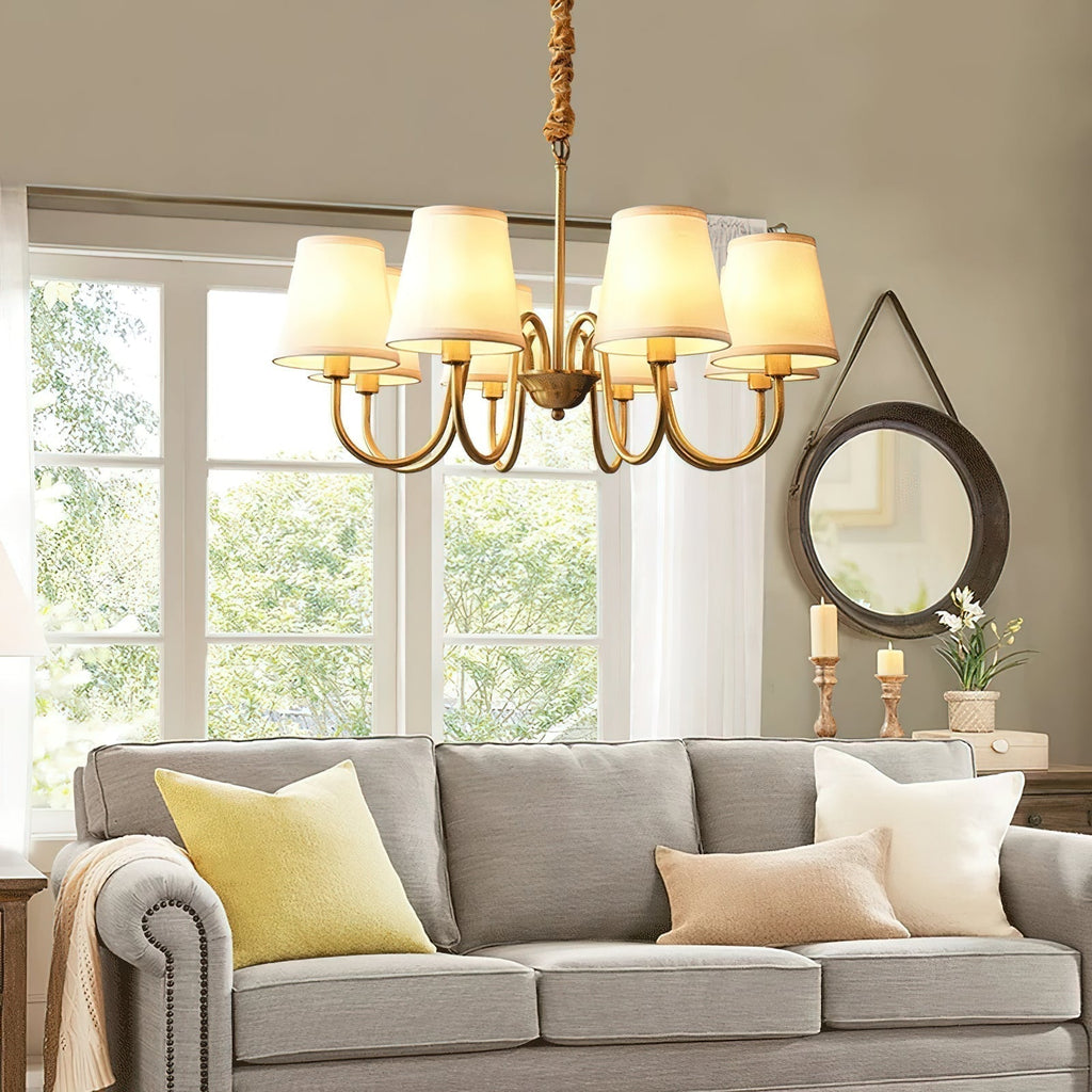 Fabric Shade Chandelier with Brass Frame, 3 to 10 Lights